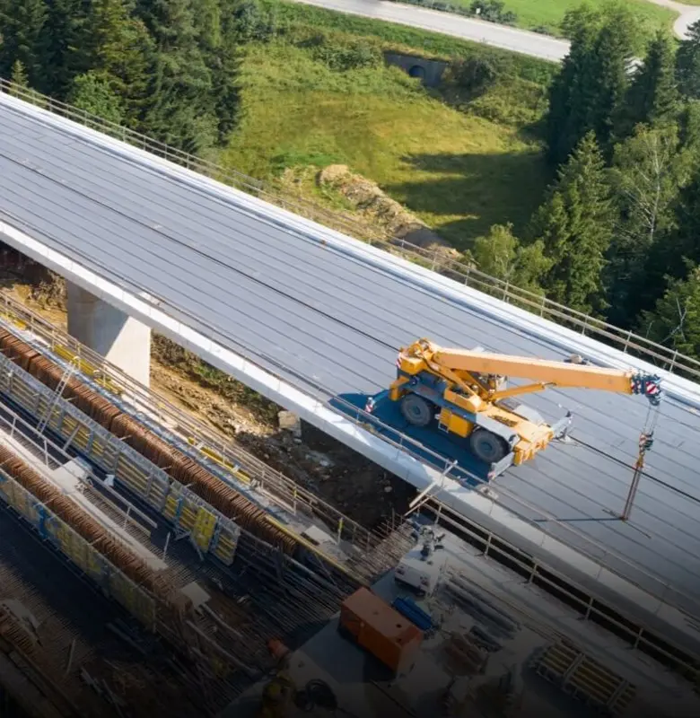Bridge construction site seen from an aerial inspection