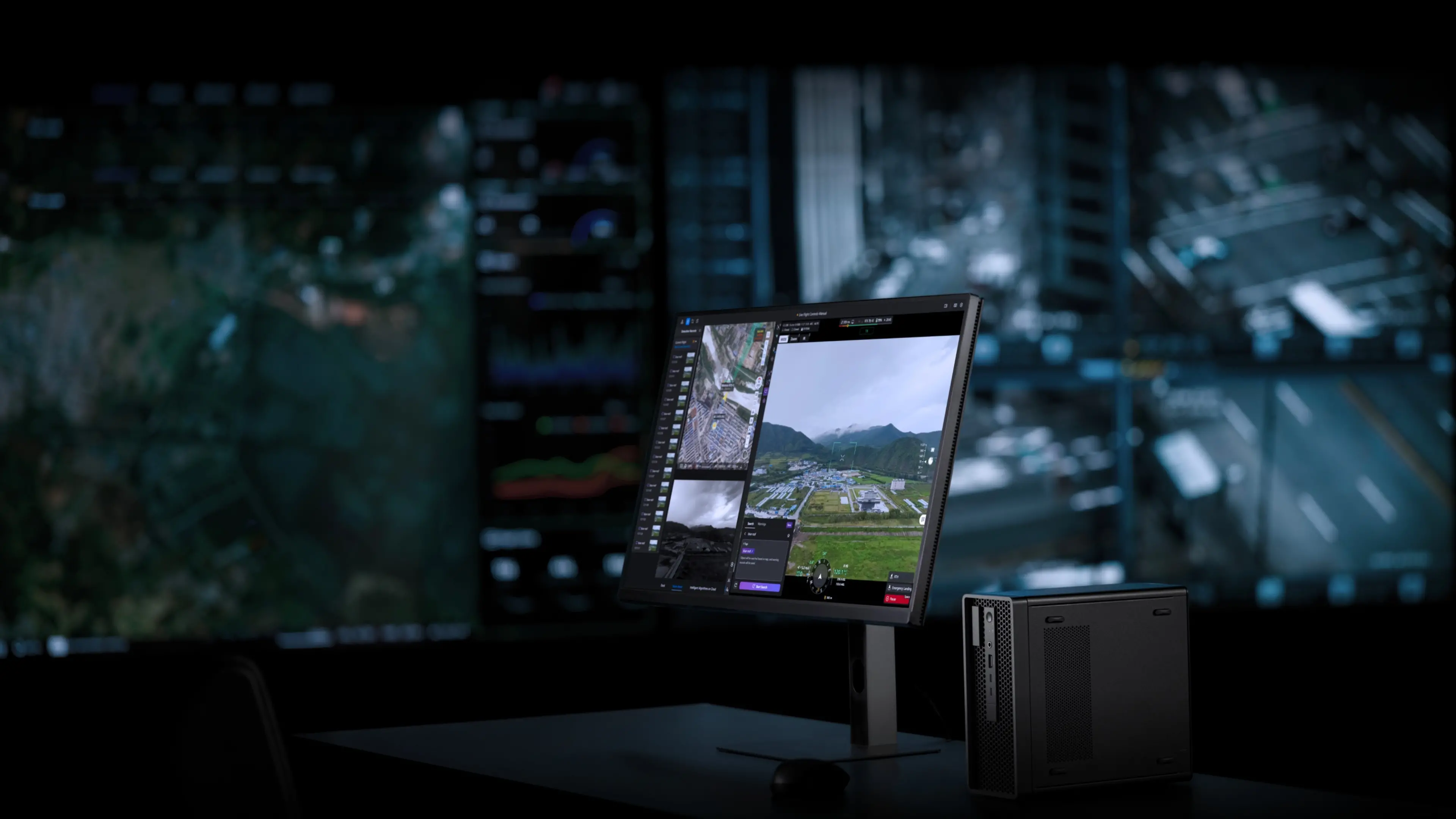 FlightHub 2 remote operations displayed on a control-room monitor