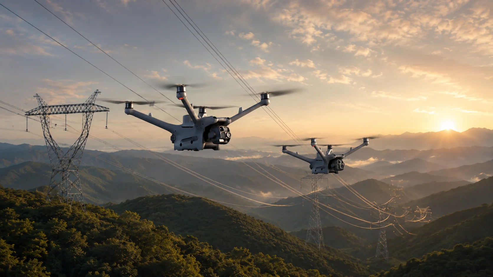 DJI Dock 3 autonomous inspection mission along power infrastructure